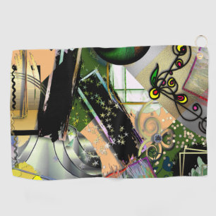 Mess of design objects & symbols with rough effect golf towel