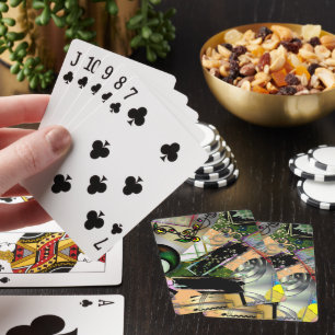 Mess of design objects & symbols with rough effect playing cards