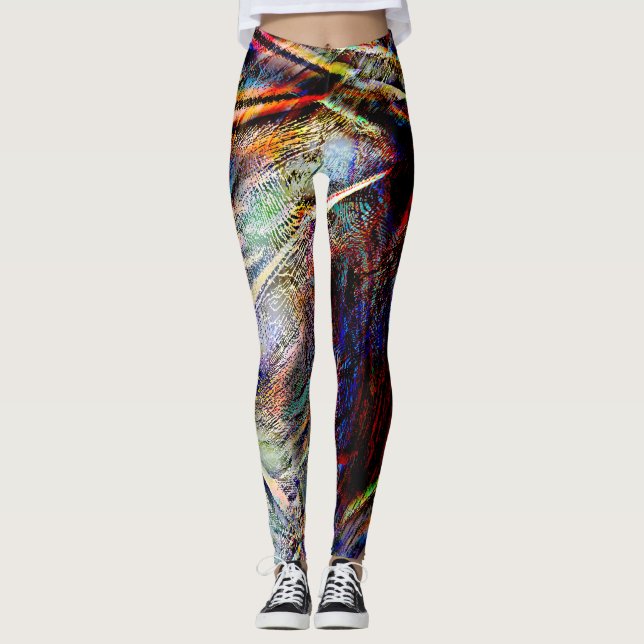 Mess of digital scratches with glossy & dark touch leggings (Front)