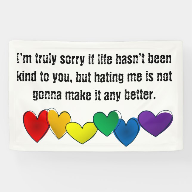 Message against hate with rainbow hearts banner (Horizontal)