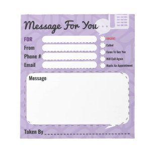 Message For You Phone Call Purple Office Pad