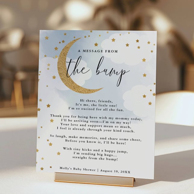 Message From the Bump Blue Gold Moon Baby Shower  Poster (Creator Uploaded)