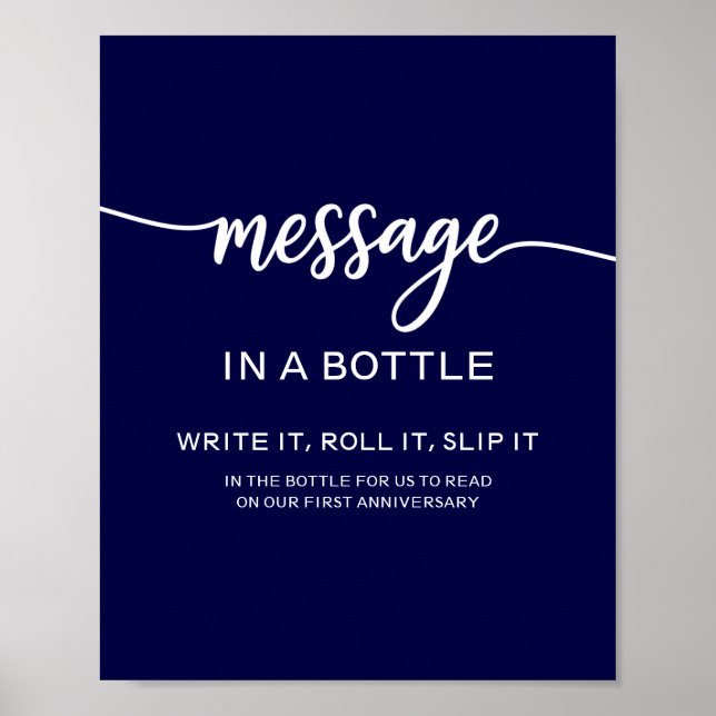Message In A Bottle Elegant Navy Blue Wedding Sign (Front)