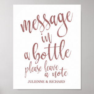 Message in a Bottle Rose Gold Glitter 8x10 Sign