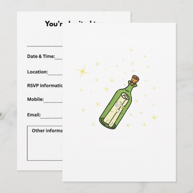 Message in a bottle theme invitation (Front/Back)
