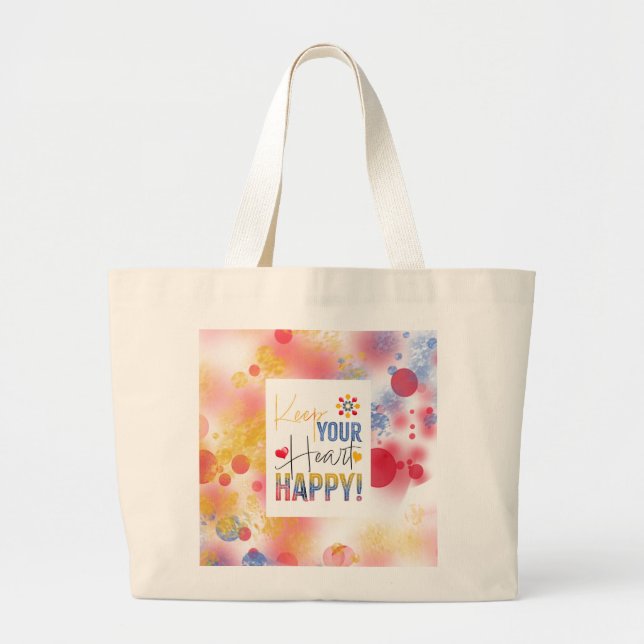 Message - keep your heart happy  large tote bag (Front)