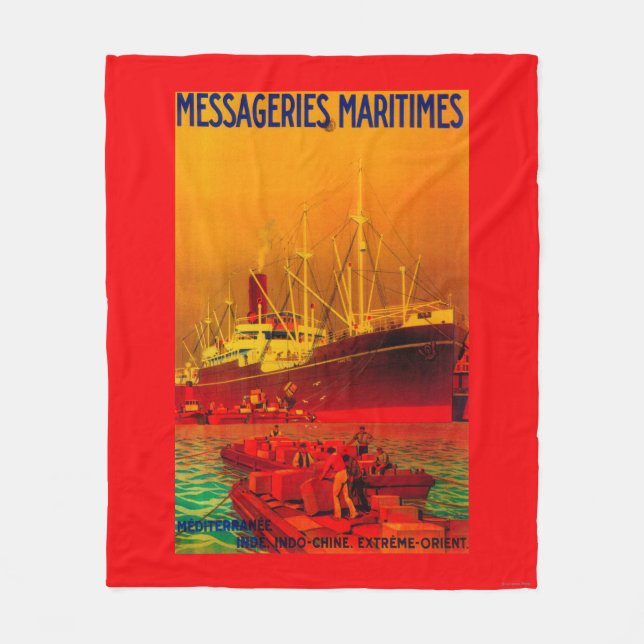 Messageries Maritimes Vintage PosterEurope Fleece Blanket (Front)