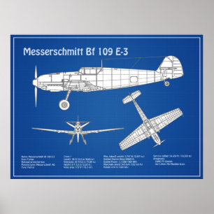 Messerschmitt Bf 109 - Aeroplane Blueprint ABD Poster