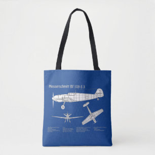 Messerschmitt Bf 109 - Aeroplane Blueprint ABD Tote Bag