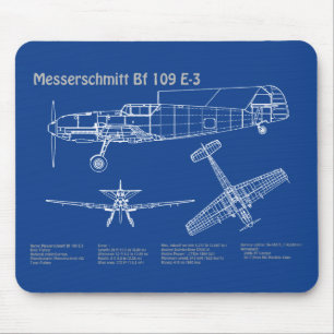 Messerschmitt Bf 109 - Aeroplane Blueprint AD Mouse Pad