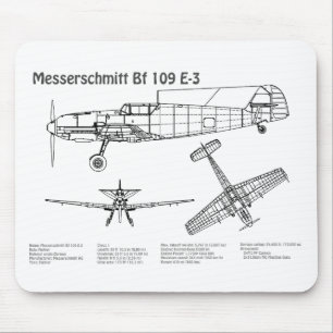 Messerschmitt Bf 109 - Aeroplane Blueprint BD Mouse Pad