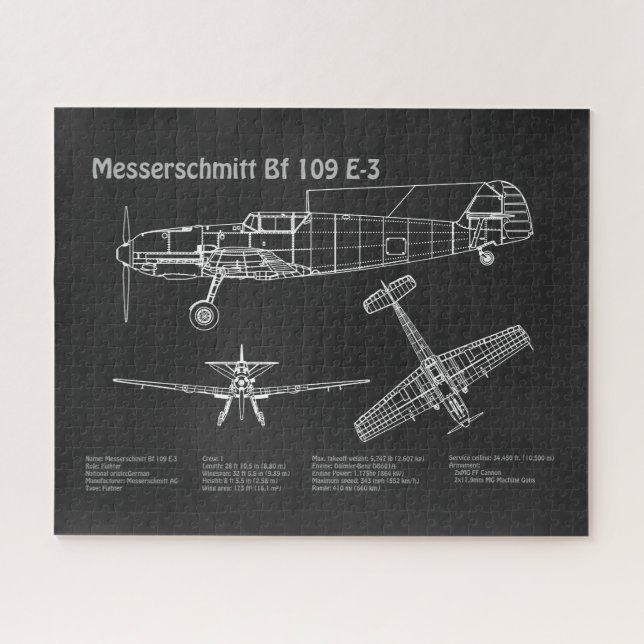 Messerschmitt Bf 109 - Aeroplane Blueprint PD Jigsaw Puzzle (Horizontal)
