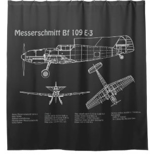 Messerschmitt Bf 109 - Aeroplane Blueprint PD Shower Curtain