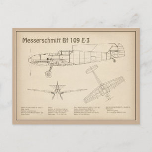 Messerschmitt Bf 109 - Aeroplane Blueprint SD Postcard