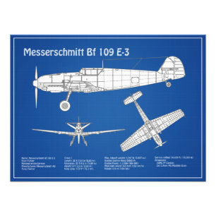 Messerschmitt Bf 109 - Airplane Blueprint ABD Photo Print