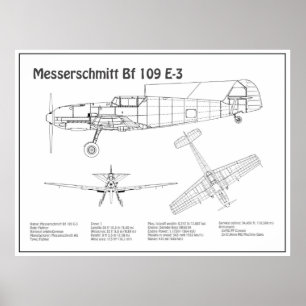Messerschmitt Bf 109 - Airplane Blueprint BD Poster