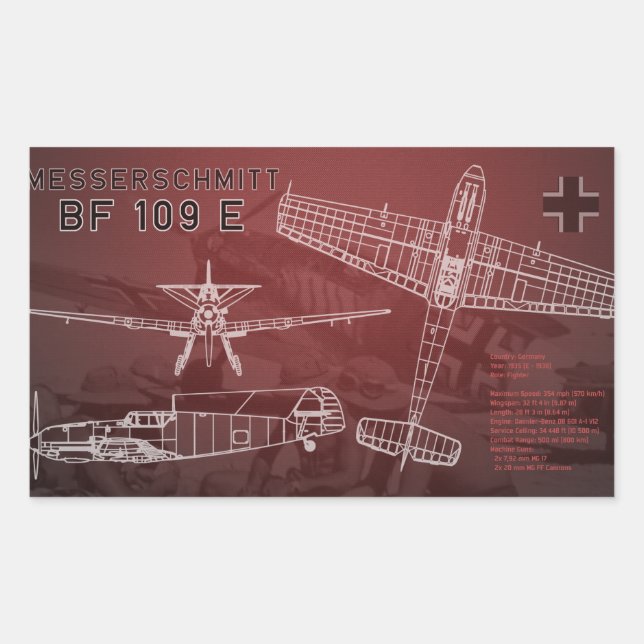 Messerschmitt Bf 109 Blueprint Rectangular Sticker (Front)