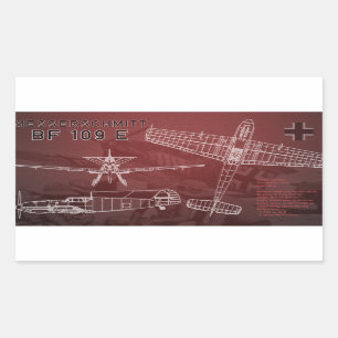 Messerschmitt Bf 109 Blueprint Rectangular Sticker