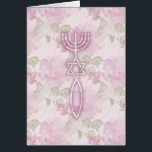 Messianic Seal Floral<br><div class="desc">The Messianic Seal,  in pink on a floral background. The seal,  from the 1st century,  is a combination of a Menorah,  an ancient Jewish symbol,  together with the Ichthys,  an ancient symbol of the Christian faith and of Yeshua's followers,  creating a Star of David at the intersection.</div>