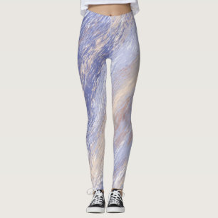 Messy Abstract Blue and Beige Paint Strokes Leggings