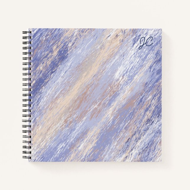 Messy Abstract Blue and Beige Paint Strokes Notebook (Front)