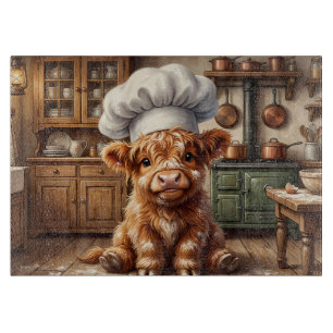 Messy Baking Highland Cow Glass Cutting Board
