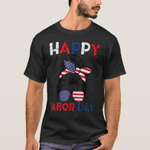 Messy Bun American Flag Labour Day Men Woman Usa V T-Shirt