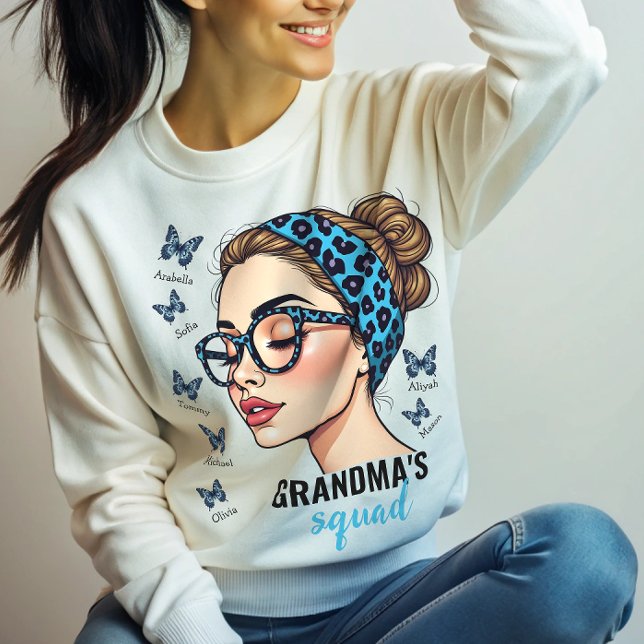 Messy Bun and Butterflies Custom Names Family Sweatshirt (Creator Uploaded)