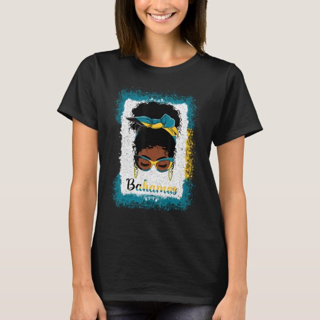 Messy Bun Bahamian Bahamas Flag Womens Woman Girl T-Shirt (Front)