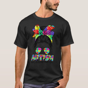 Messy Bun Bandanna Mother In Law Women Autism Awar T-Shirt