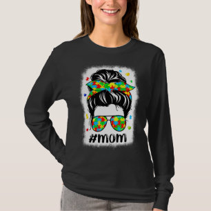 Messy Bun Bandanna Mum Supportive Women Autism Awa T-Shirt