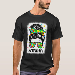 Messy Bun Bandanna Mum Supportive Women Autism Awa T-Shirt