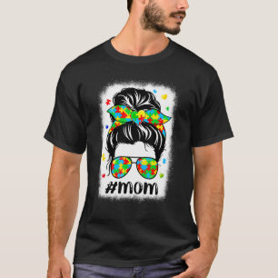 Messy Bun Bandanna Mum Supportive Women Autism Awa T-Shirt