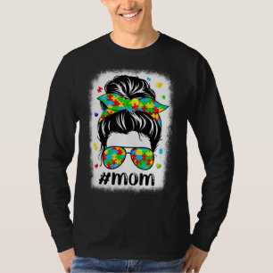 Messy Bun Bandanna Mum Supportive Women Autism Awa T-Shirt