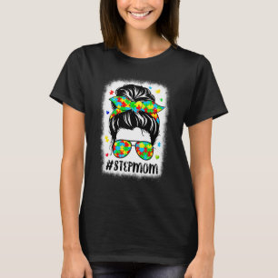 Messy Bun Bandanna Stepmom Supportive Women Autism T-Shirt