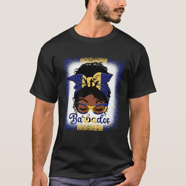 Messy Bun Barbados Flag Womens Woman Girl T-Shirt (Front)