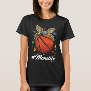 Messy Bun Basketball Puzzle Mum Funny Autism T-Shirt