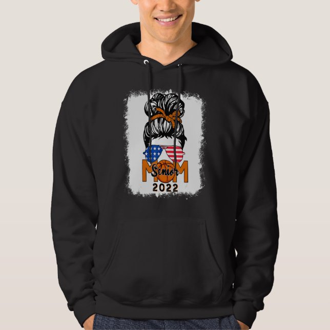 Messy Bun Basketball Senior Mum 2022 Bleached Hoodie (Front)