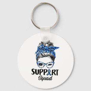 Messy Bun Blue Leopard Support Squad Diabetes Awar Key Ring