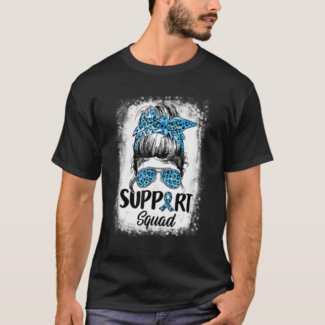 Messy Bun Blue Leopard Support Squad Diabetes Awar T-Shirt (Front)