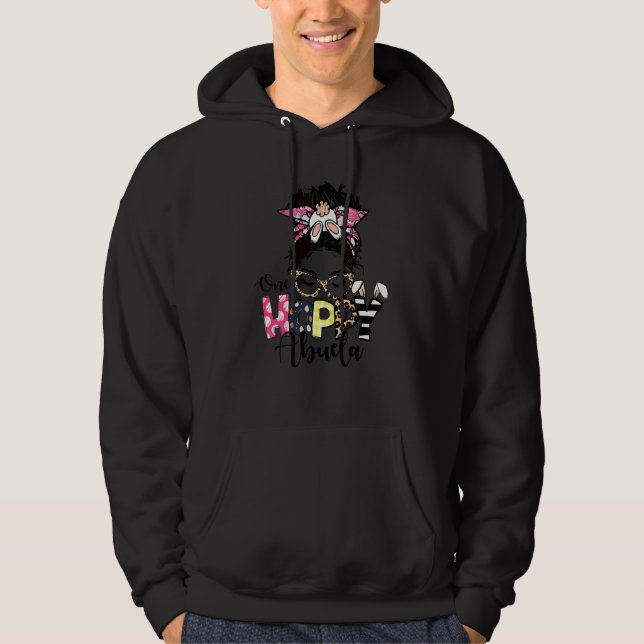 Messy Bun Bunny One Hoppy Abuela Leopard Happy Eas Hoodie (Front)
