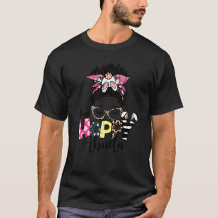 Messy Bun Bunny One Hoppy Abuela Leopard Happy Eas T-Shirt