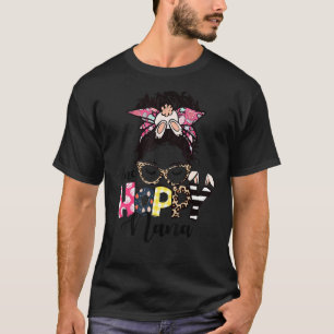 Messy Bun Bunny One Hoppy Nana Leopard Happy Easte T-Shirt