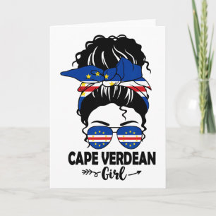 Messy Bun Cape Verdean Girl And Cape Verde Flag Gl Card