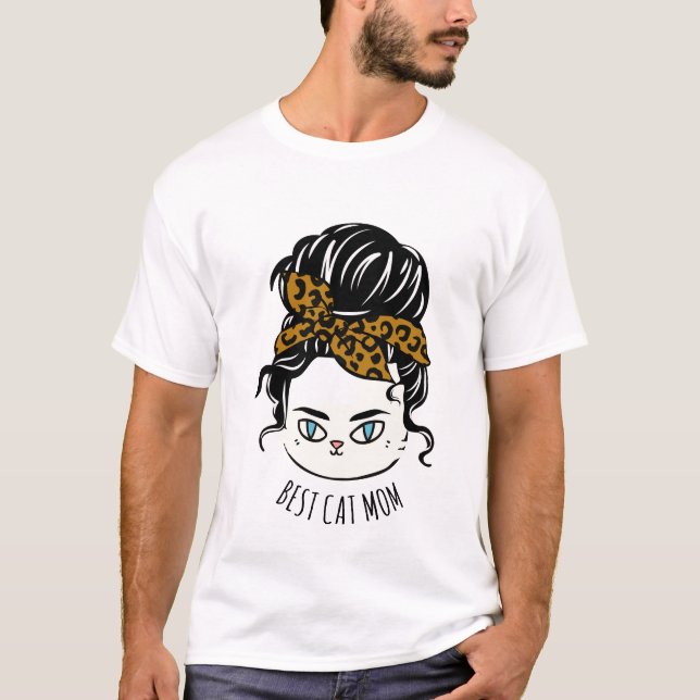 Messy Bun CAT MOM T-Shirt (Front)