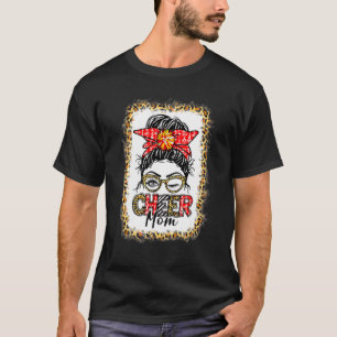 Messy Bun Cheer Mum Cheerleading Mama Leopard Blea T-Shirt