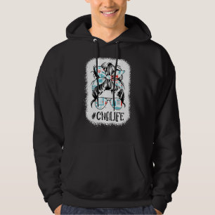 Messy Bun Cna Life Bleached Certified Nursing Assi Hoodie