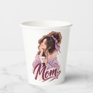 Messy Bun Coffee Mum — Cosy Mum Life Aesthetic Paper Cups
