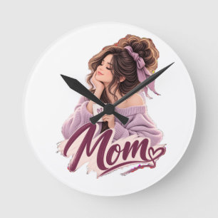 Messy Bun Coffee Mum — Cosy Mum Life Aesthetic Round Clock