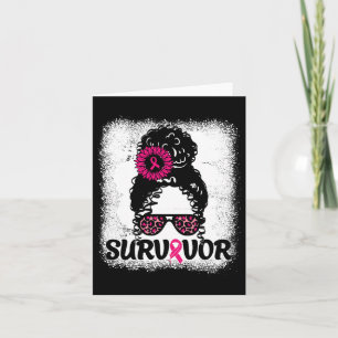 Messy Bun Distressed Pink Ribbon Breast Cancer Sur Card